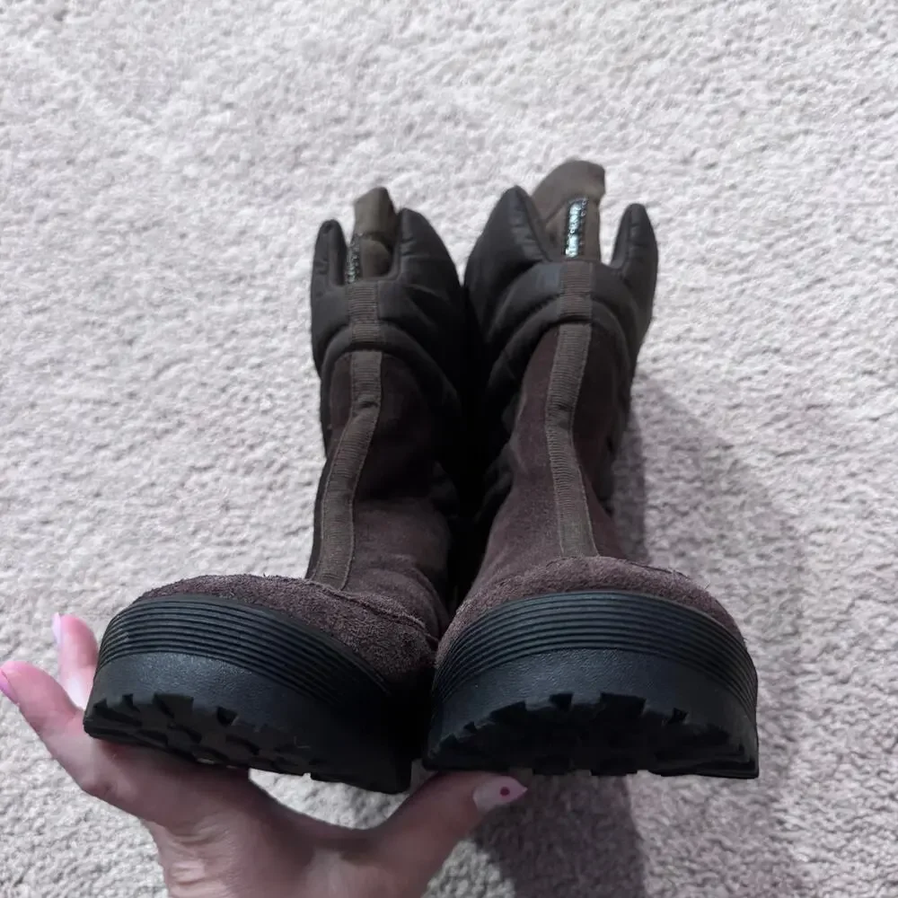 Lands End Commuter Suede Leather Brown Winter Pull On Boots Women's Size 9.5